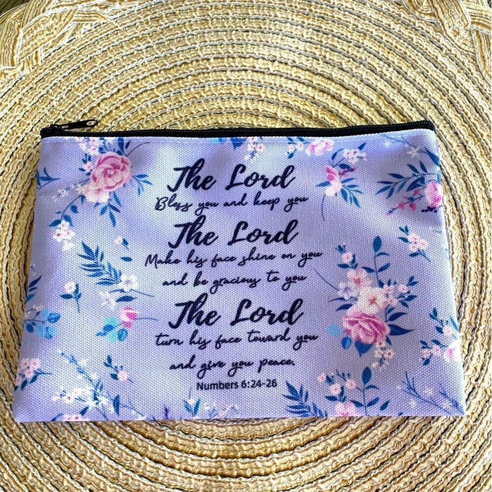 Unbranded Floral Lavendar Bible Verse Cosmetic Pouch. Numbers 6:24-26. NWOT.